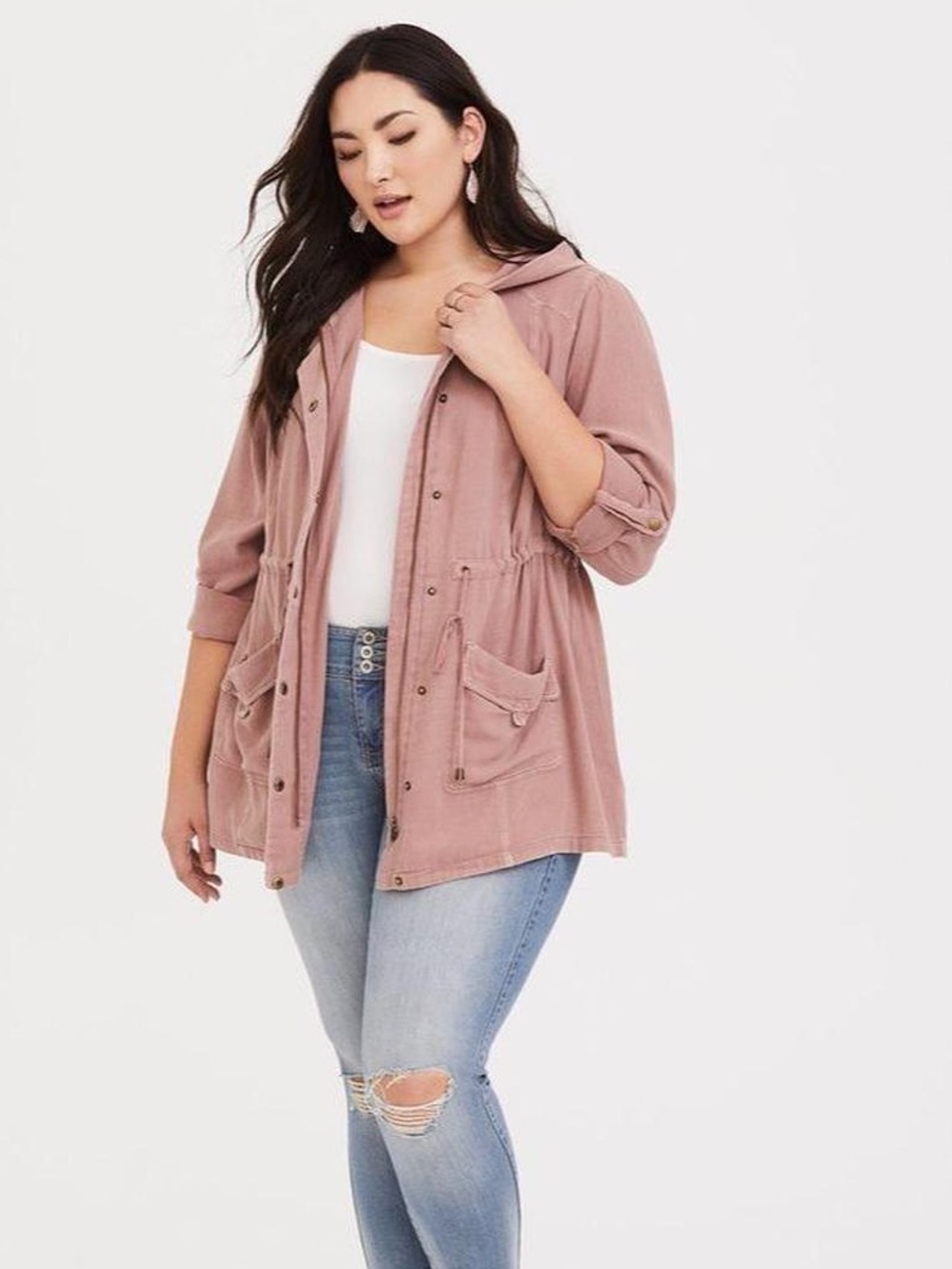 Torrid 3x Anorak Jacket Hooded Drawstring Roll Tab Sleeve Drawstring Waist